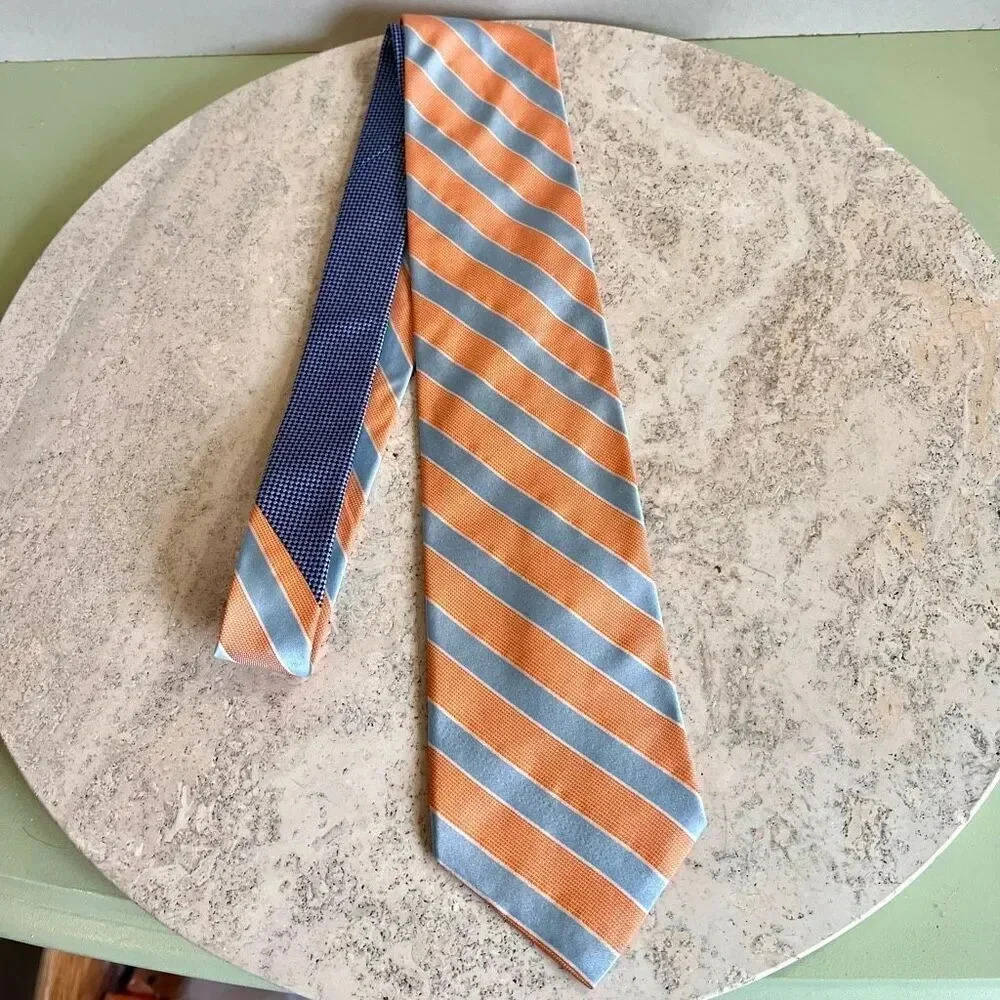 Vintage Tommy Hilfiger Mens Blue Orange Striped Silk Designer Necktie‎ One Size